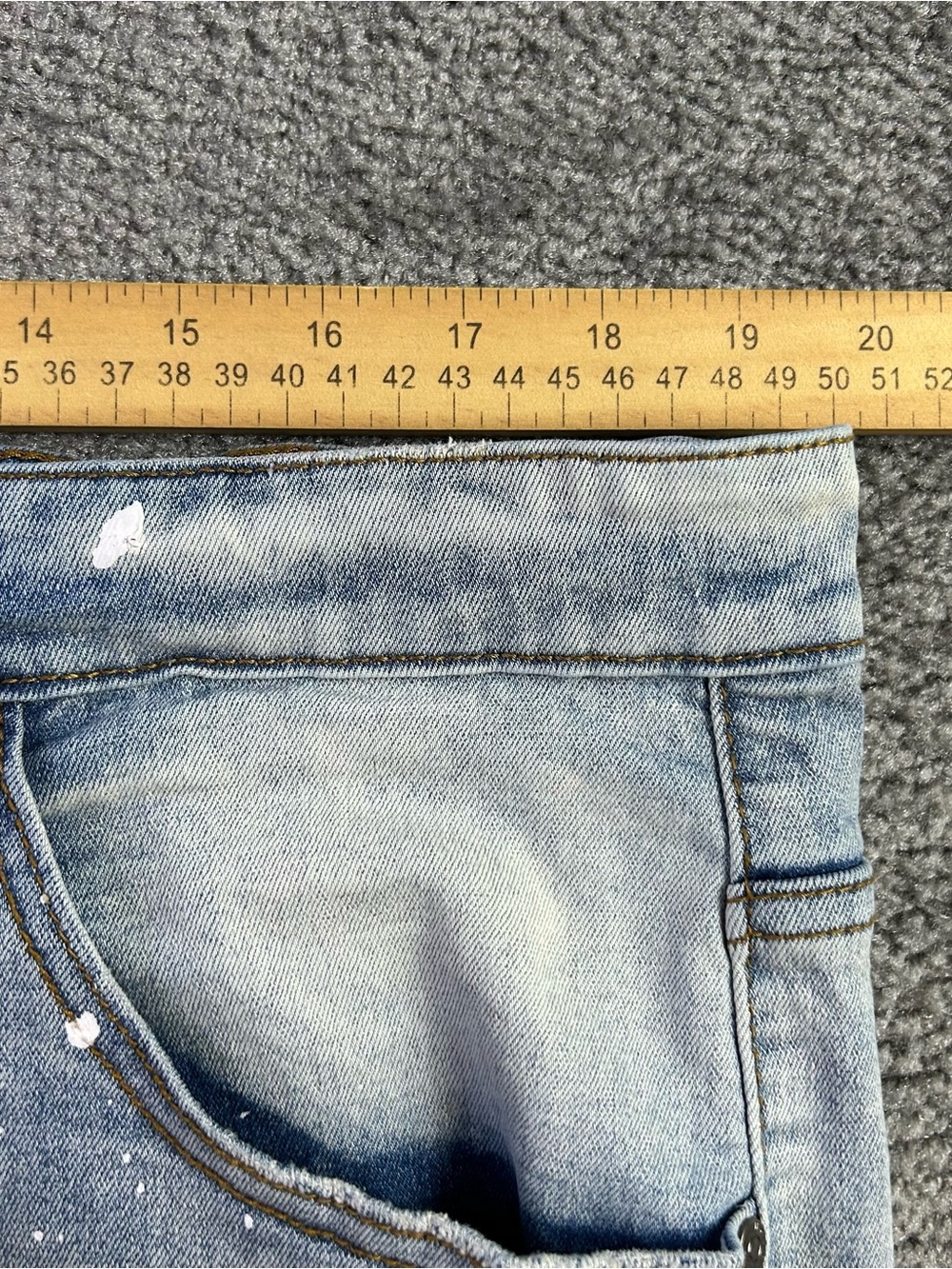 KDNK Designer Jeans Mens 38x32 Blue Skinny Tapered Patches Splatter 1141411 - Picture 10 of 13